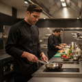 Recycled Polyester Black Chef Jacket for Hospitality Uniforms