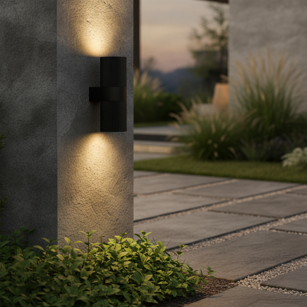 Aluminium Outdoor Wall Light with Rippled Shade for Pathways