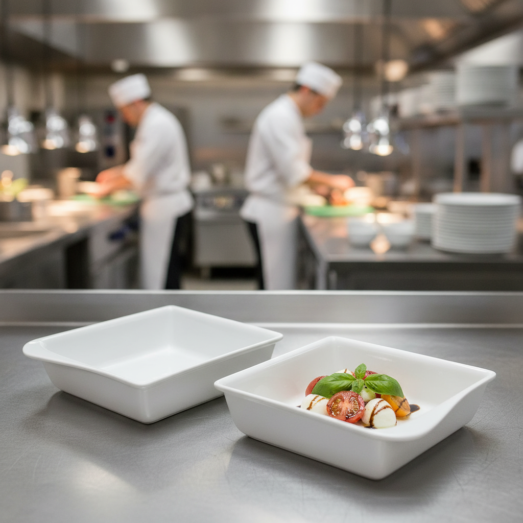 Porcelain Square Serving Dishes 230x310mm for Catering (Pack of 2)