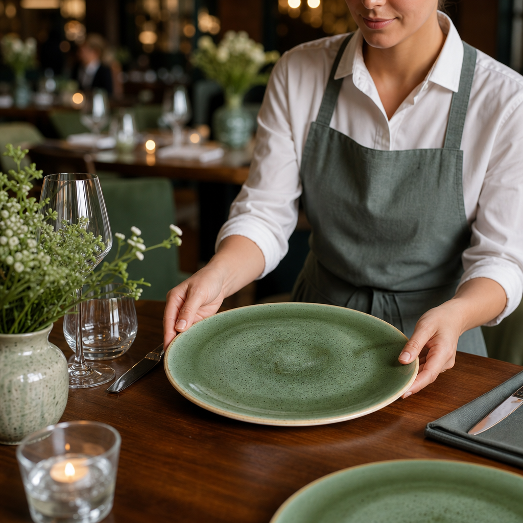 Round Coupe Plates Green Vitrified Ceramic for Elegant Table Settings (Pack of 12)