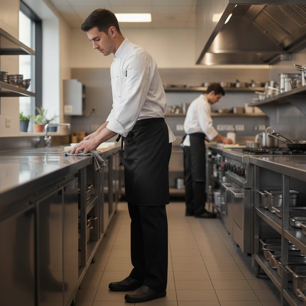 Cotton Slim Fit Casual Trousers Black for Catering Professionals