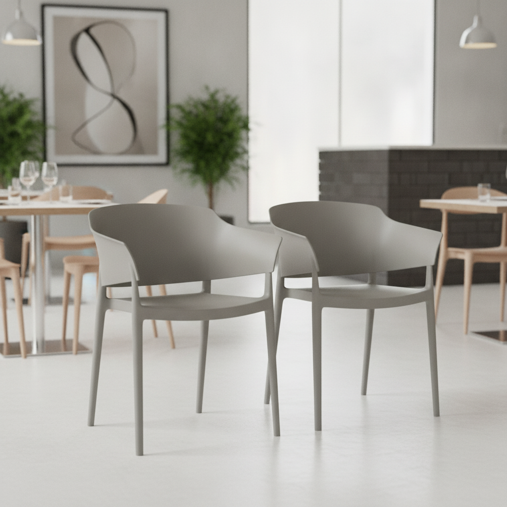 Polypropylene Medium Grey Café Chairs 775mm for Indoor & Outdoor Use (Pack of 2)
