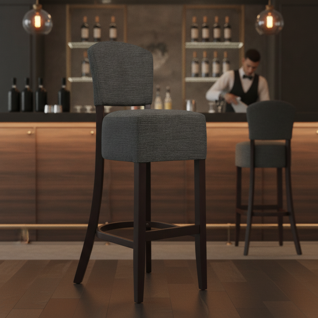 Rubber Wood Bar Chair with Shetland Smoke Upholstery 1175mm for Commercial Use