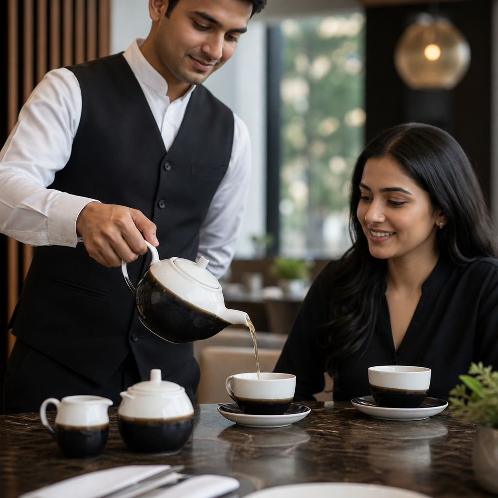 Super Vitrified Ceramic Onyx Black Teapot 430ml for Tea Service (Pack of 4)