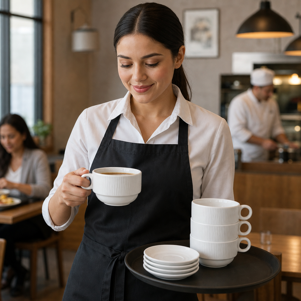 Porcelain Stacking Cups 10oz for Home & Office (Pack of 12)
