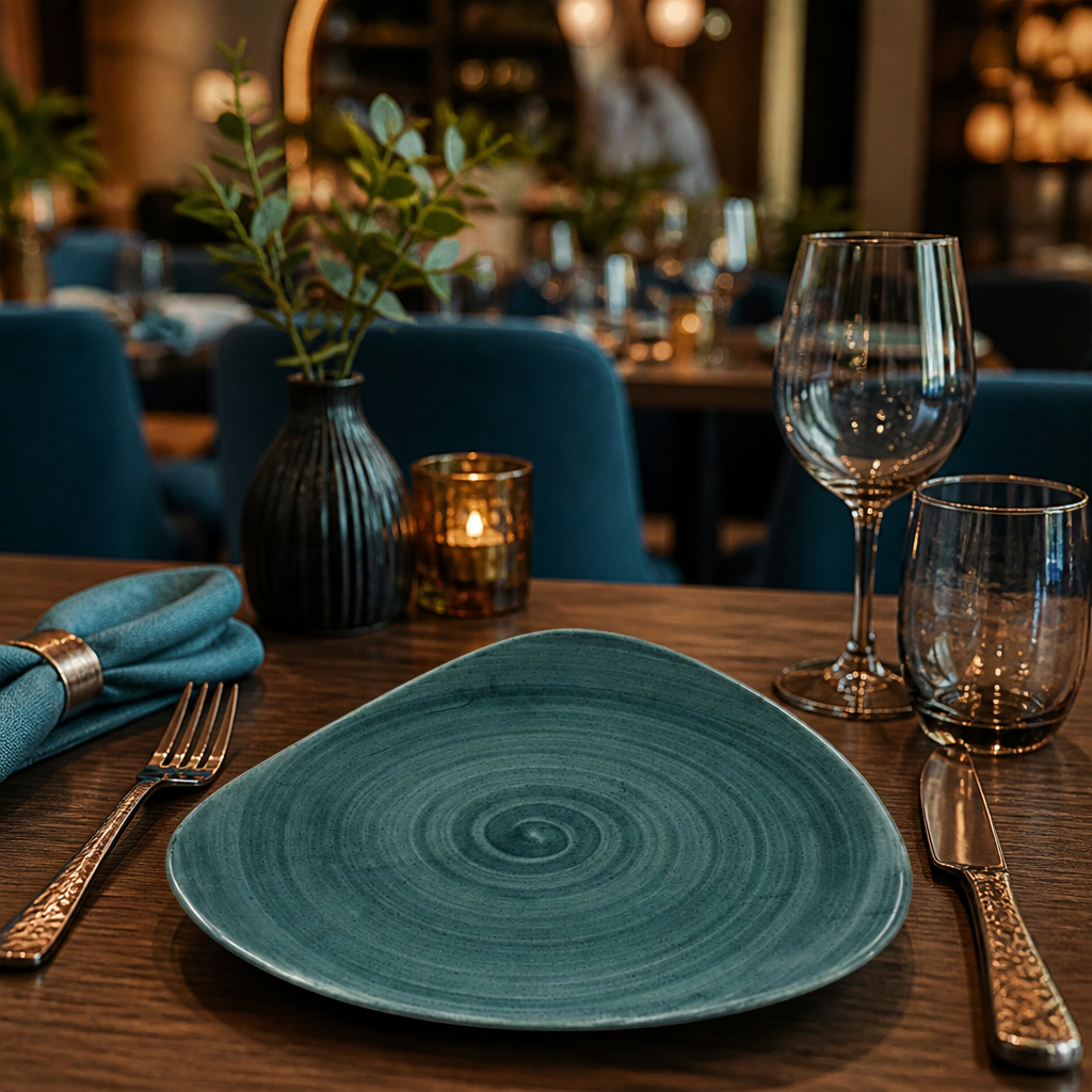 Triangular Plates Rustic Teal Porcelain for Stylish Dining (Pack of 12)