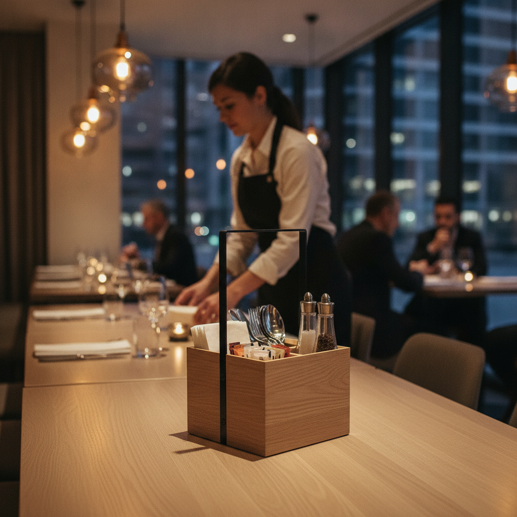 Oak Wood Table Caddy 280mm for Organizing Dining & Office