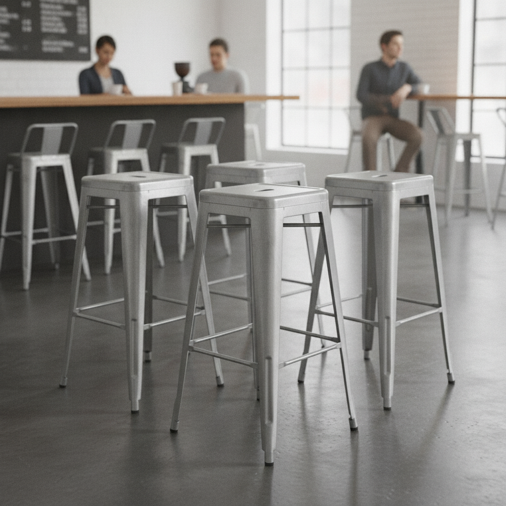 Galvanised Steel High Stools with Backrest 942x433mm for Cafés & Pubs (Pack of 4)