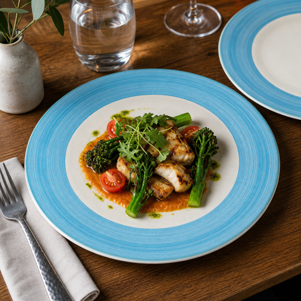 Slimline Plates 230mm Blue Porcelain for Cafés & Restaurants (Pack of 24)