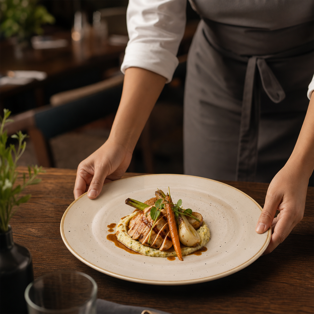 Rimmed Plates 305mm Cream Vitrified Ceramic for Food Presentation (Pack of 12)
