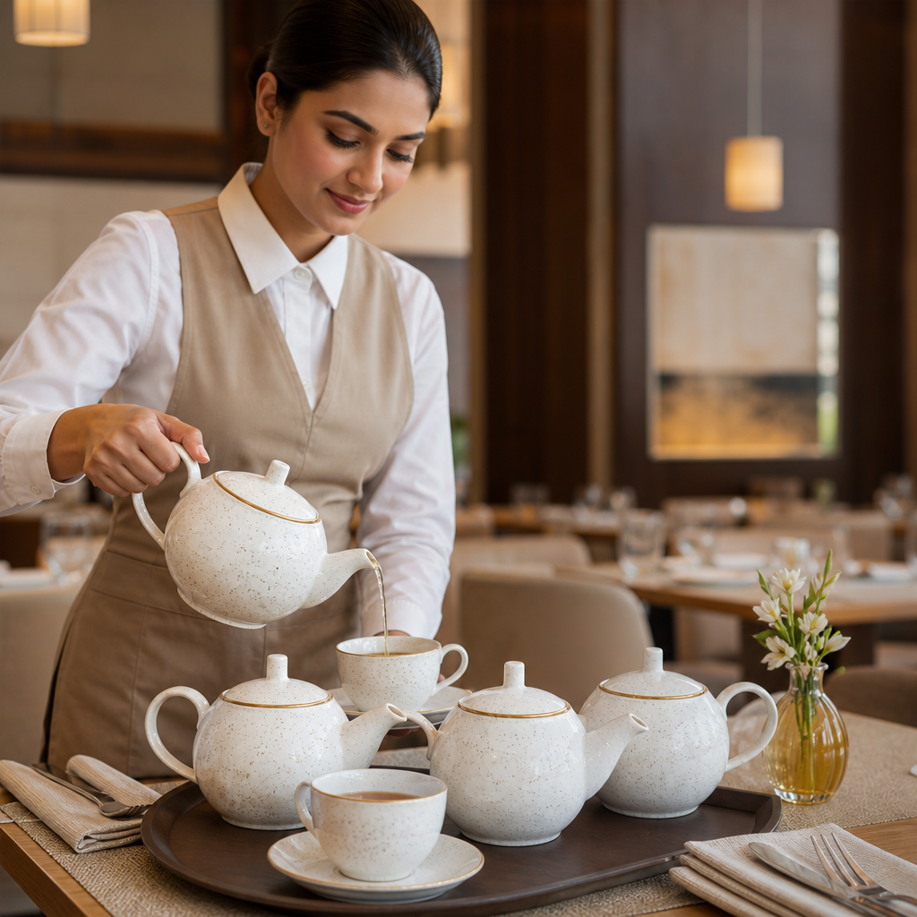 Super Vitrified Ceramic Beverage Pot 852ml for Tea Service (Pack of 4)