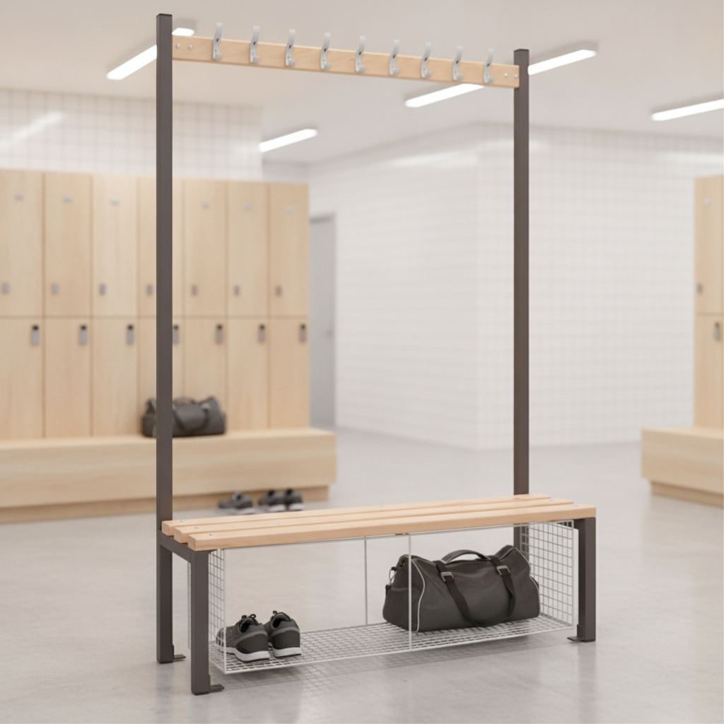 Powder Coated Steel Single-Sided Island Seating for Changing Rooms