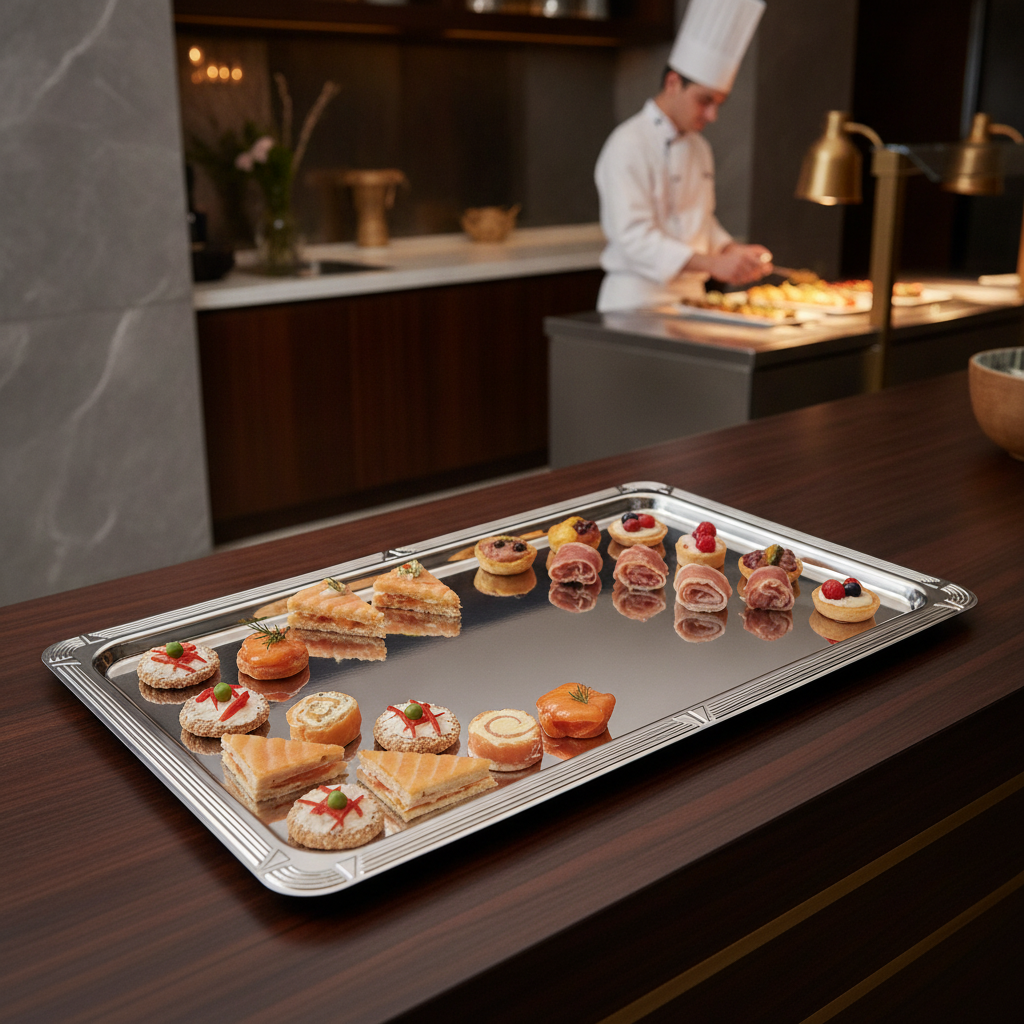 Stainless Steel Rectangular Buffet Tray 1/1 GN for Elegant Food Displays
