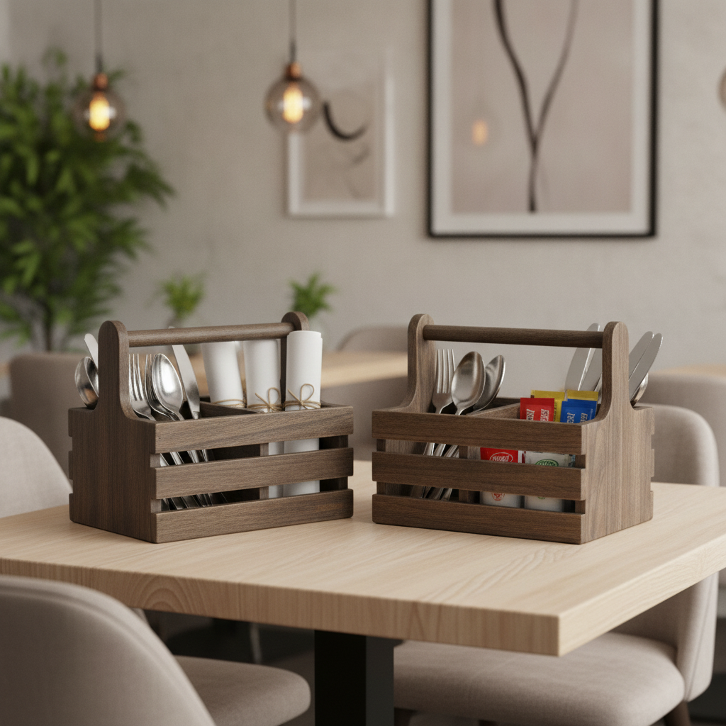 Paulownia Wood Medium Rustic Table Caddy 200x152mm for Hospitality Venues (Pack of 2)