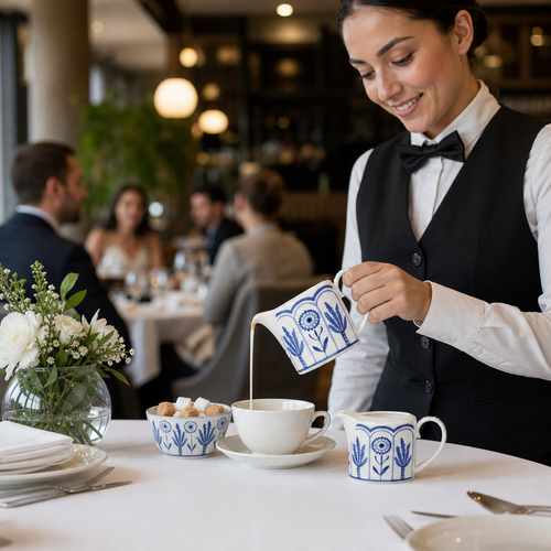 Bone China Milk Jugs 220ml with Exotic Blue Design for Table Settings (Pack of 12)
