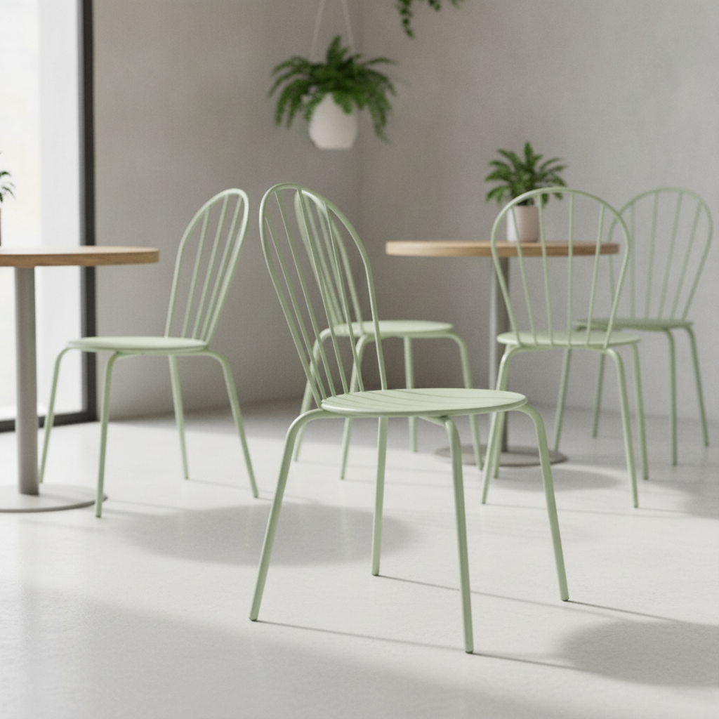 Powder-Coated Steel Light Green Side Chairs 855mm for Restaurants & Cafés (Pack of 4)