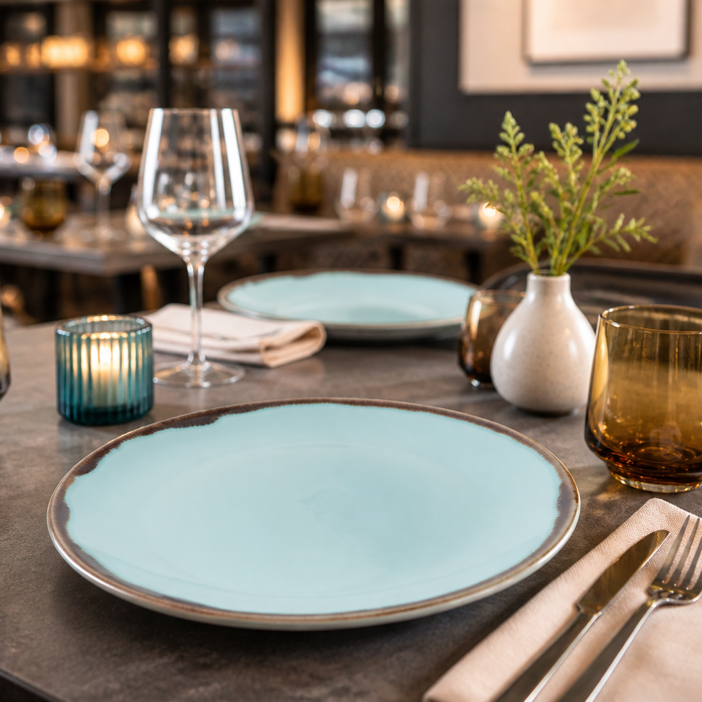 Coupe Plates Turquoise Vitrified Porcelain for Stylish Table Settings (Pack of 12)