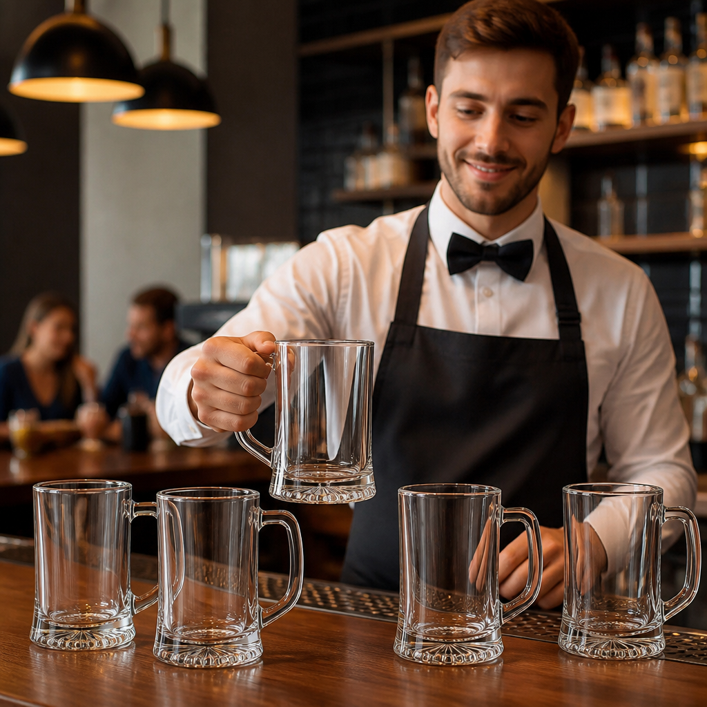 Durable Clear Glass Beer Mugs 680ml for Bars & Restaurants (Pack of 6)