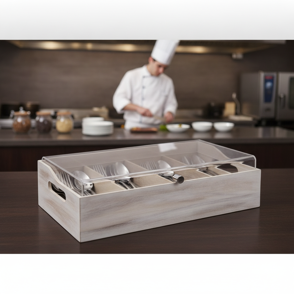 Wooden Cutlery Tray 510mm with Cover for Stylish Storage