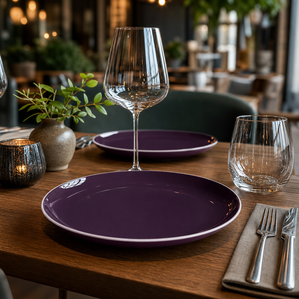 Coupe Plates Damson Purple Vitrified Ceramic for Modern Dining (Pack of 12)