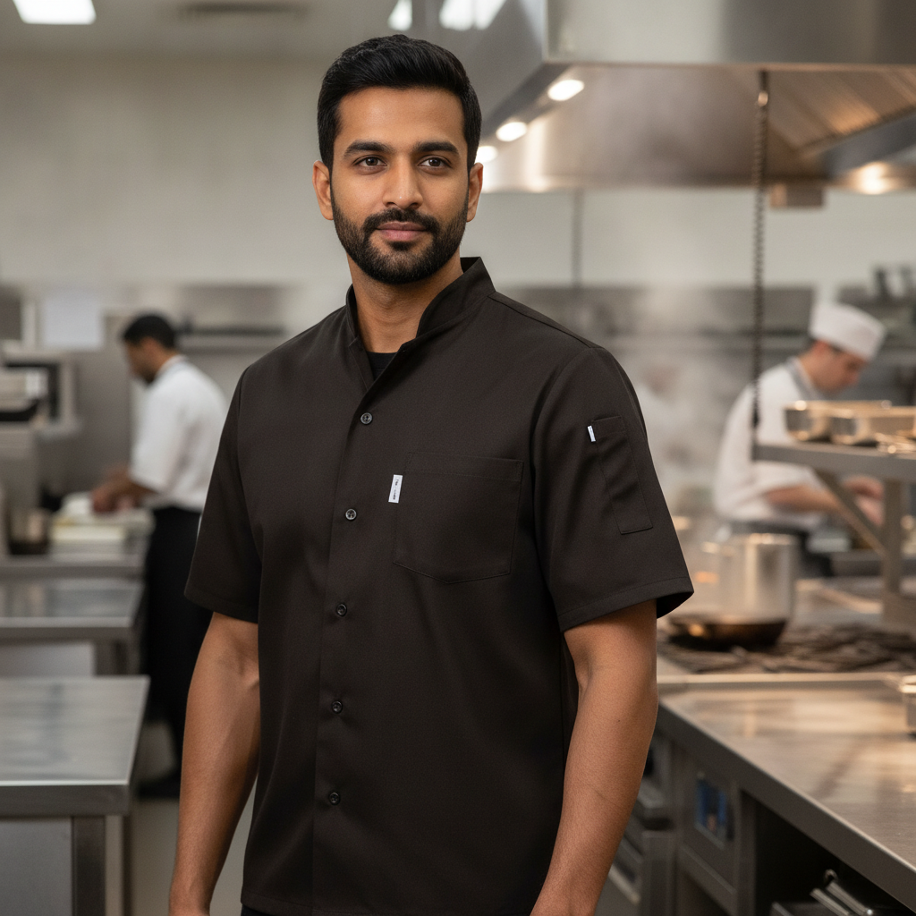 Polycotton Black Unisex Cool Vent Chefs Shirt for Hot Kitchens