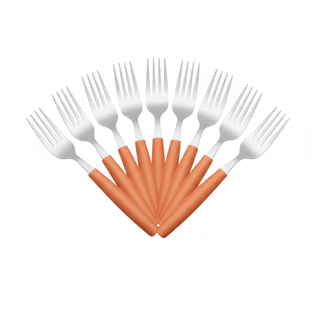 18/0 Stainless Steel Table Forks with Orange Handles for Canteens (Pack of 12)