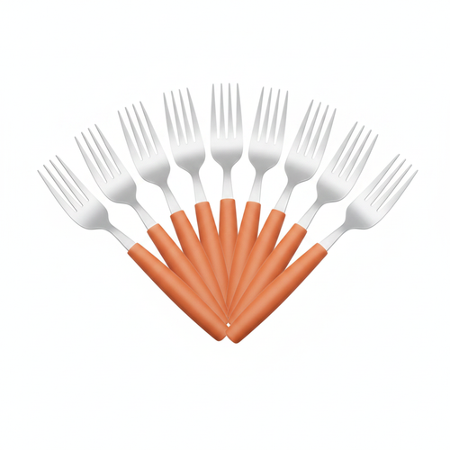 18/0 Stainless Steel Table Forks with Orange Handles 204(L)mm for Canteens (Pack of 12)