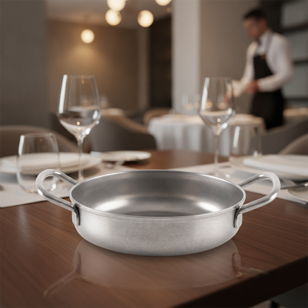 Stainless Steel Vintage Double Handle Serving Dish 125mm for Table Presentation