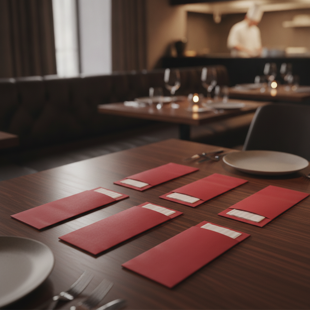 Beet Red Cutlery Pouch with 2-Ply Napkin for Dining Environments (Pack of 500)