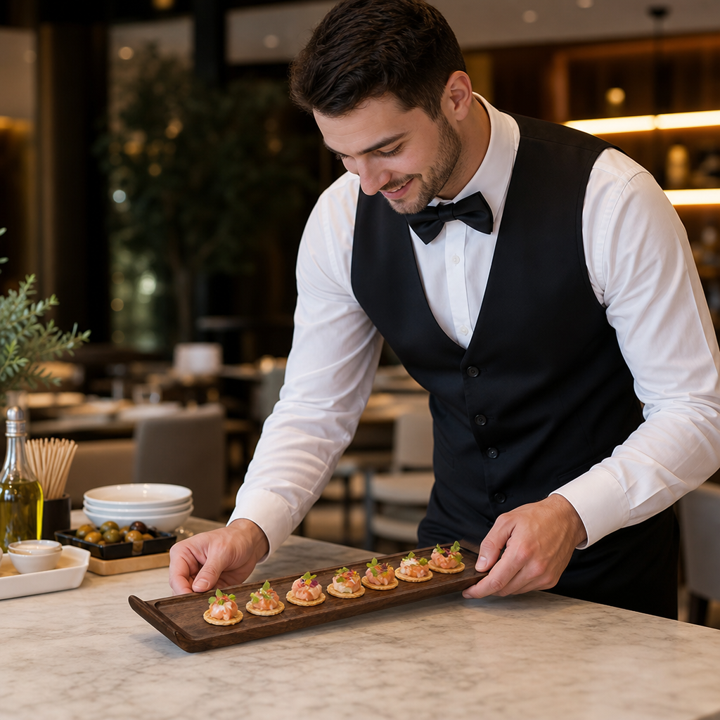 Acacia Wood Rectangular Buffet Trays 100x460mm for Catering (Pack of 4)