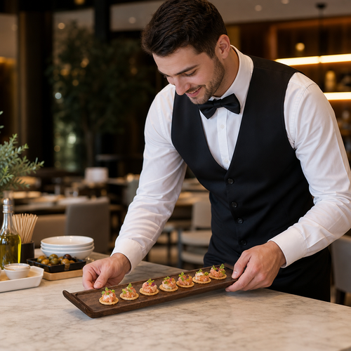 Acacia Wood Rectangular Buffet Trays 100x460mm for Catering (Pack of 4)