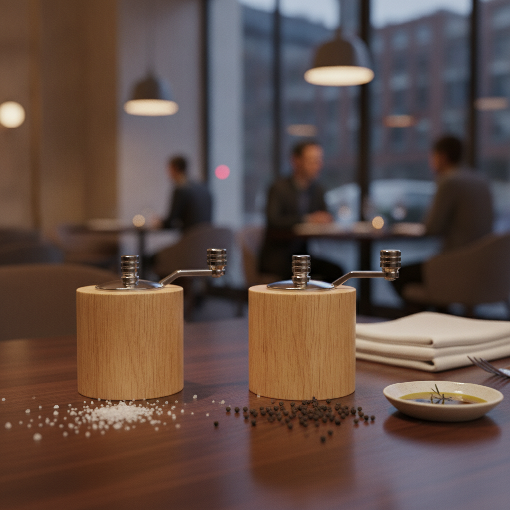 Wood Salt and Pepper Grinder Set with Stainless Steel Arm 63mm for Dining Tables