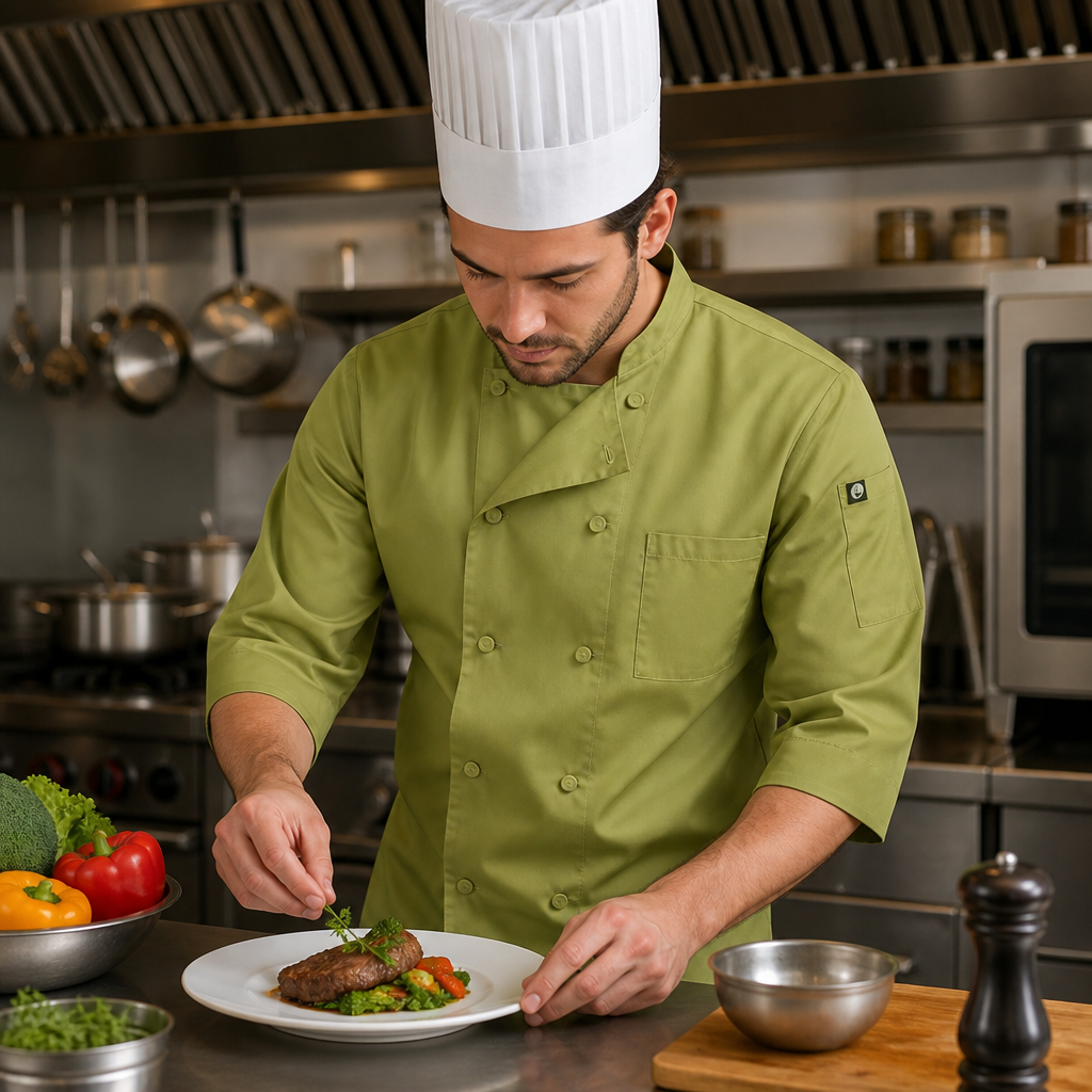 Polycotton Double Breasted Chef Jacket in Lime for Culinary Professionals