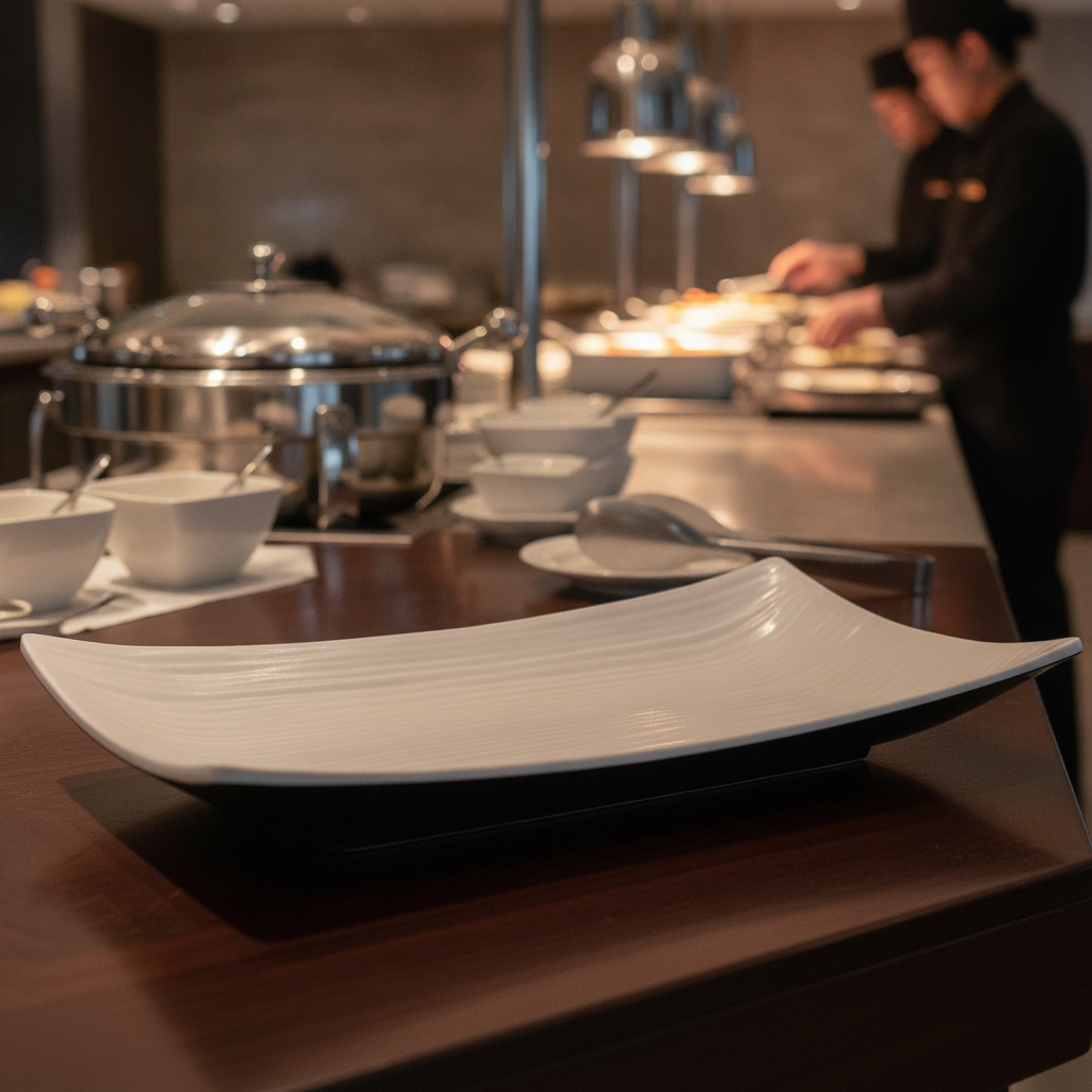 Melamine Dual Tone Curved Rectangular Platter 11in for Buffets
