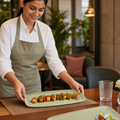 Oblong Trays Green Vitrified Stoneware for Dining (Pack of 6)