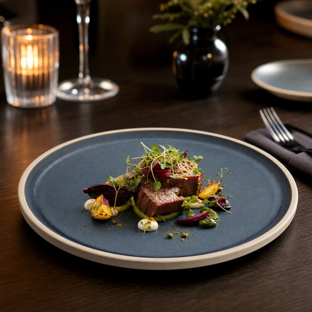 Flat Plate 180mm Blue Stoneware for Creative Plating (Pack of 6)