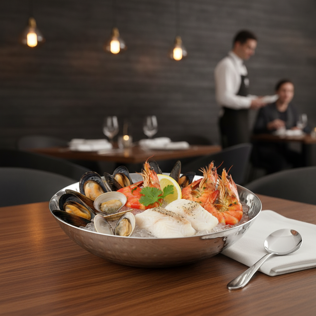 Stainless Steel Seafood Serving Bowl 245mm for Elegant Dining