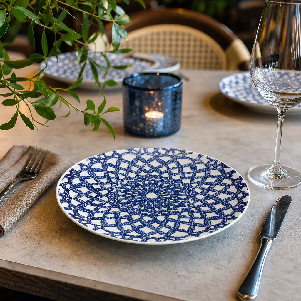 Coupe Plates Nomad Blue Porcelain for Casual Dining (Pack of 12)