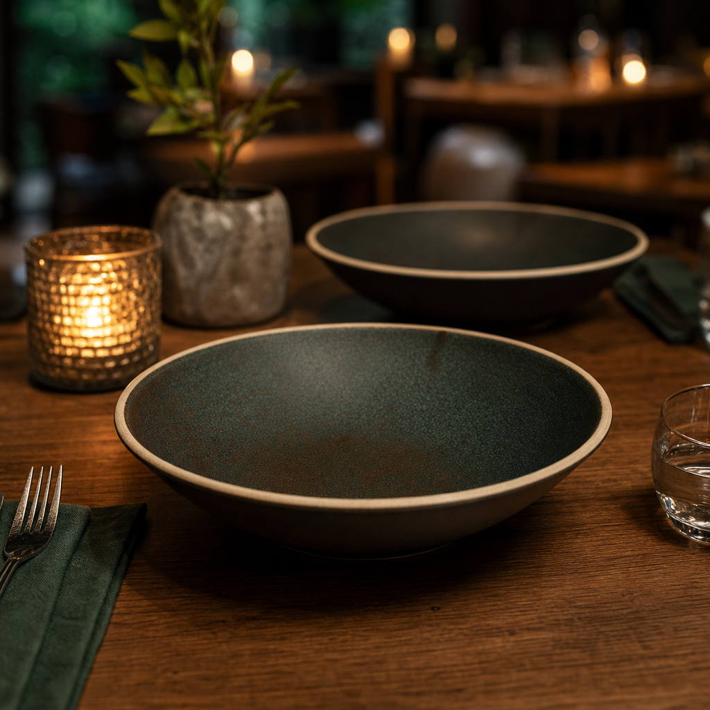 Green Verdigris Stoneware Tapered Bowls 200mm for Unique Dining Experiences