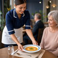 Autonomy Soup Dishes with Blue Border 230mm for Healthcare Use
