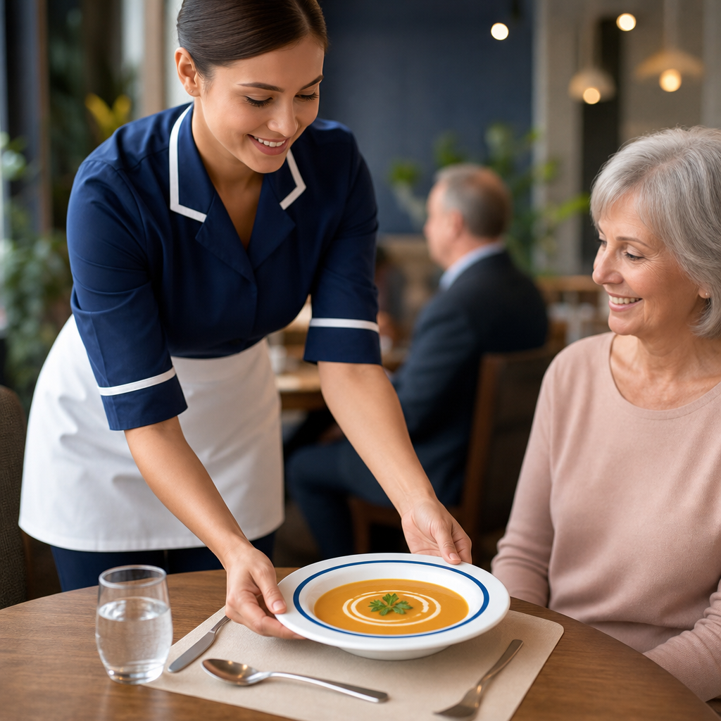 Autonomy Soup Dishes with Blue Border 230mm for Healthcare Use