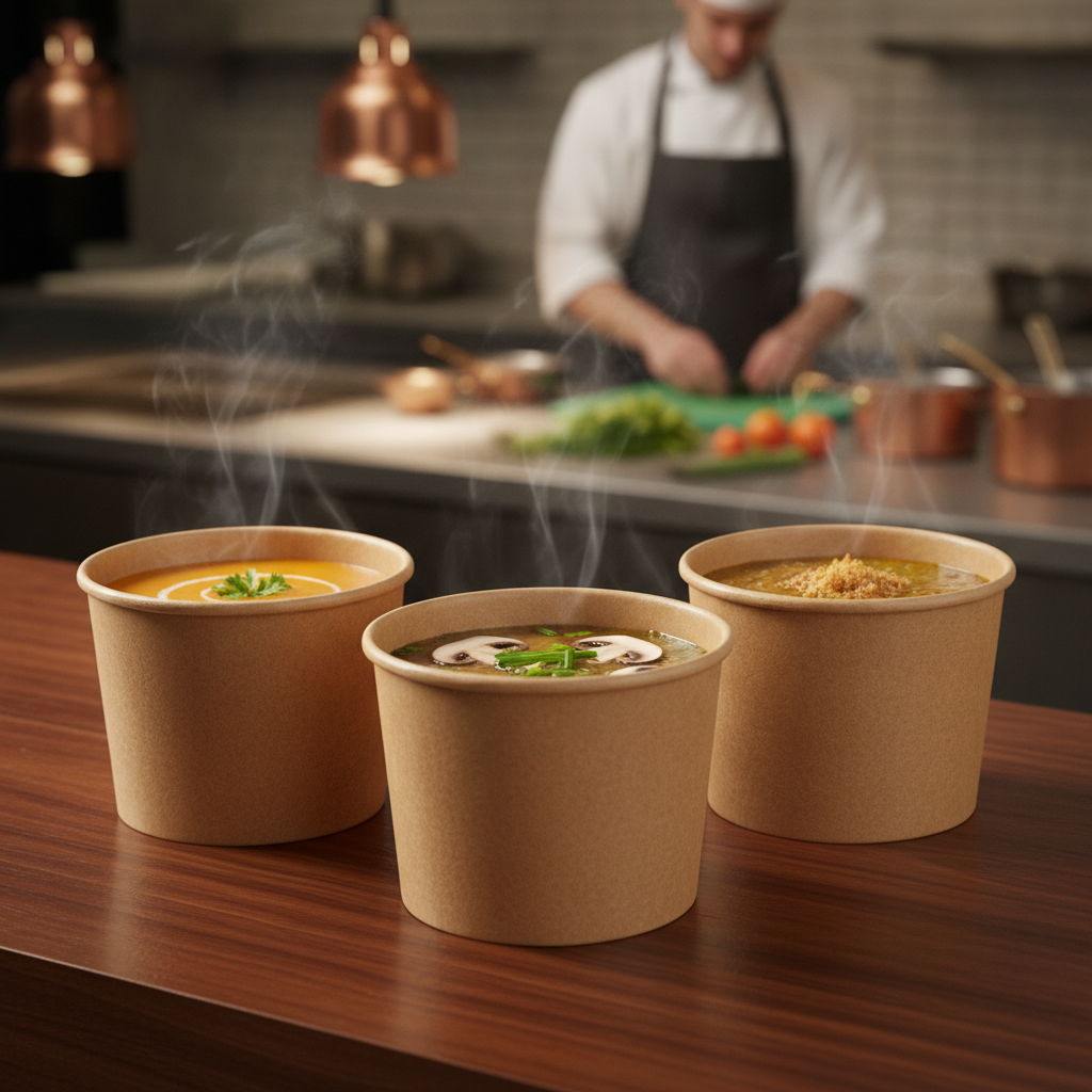 Recyclable Kraft Paperboard Soup Containers 230ml for Takeaway