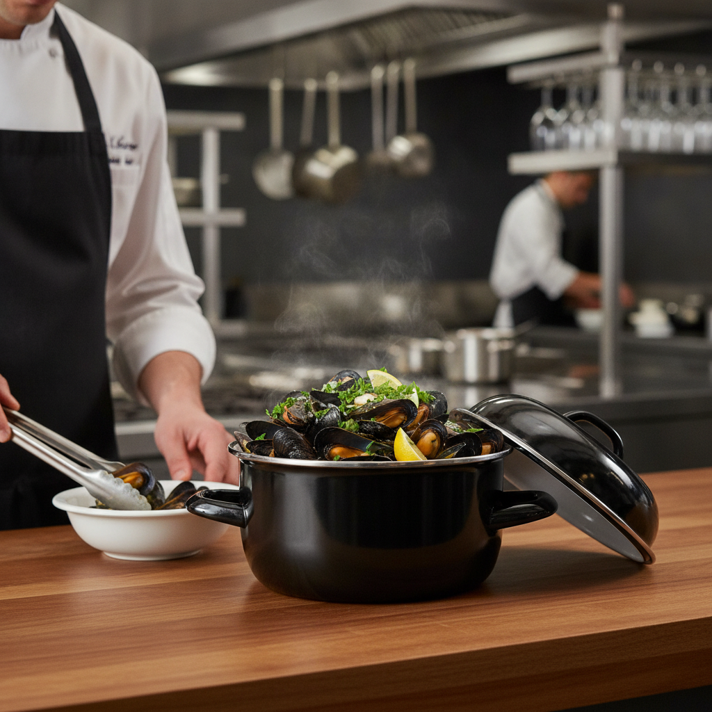 Enamel Mussel Pot 2400ml for Seafood Service