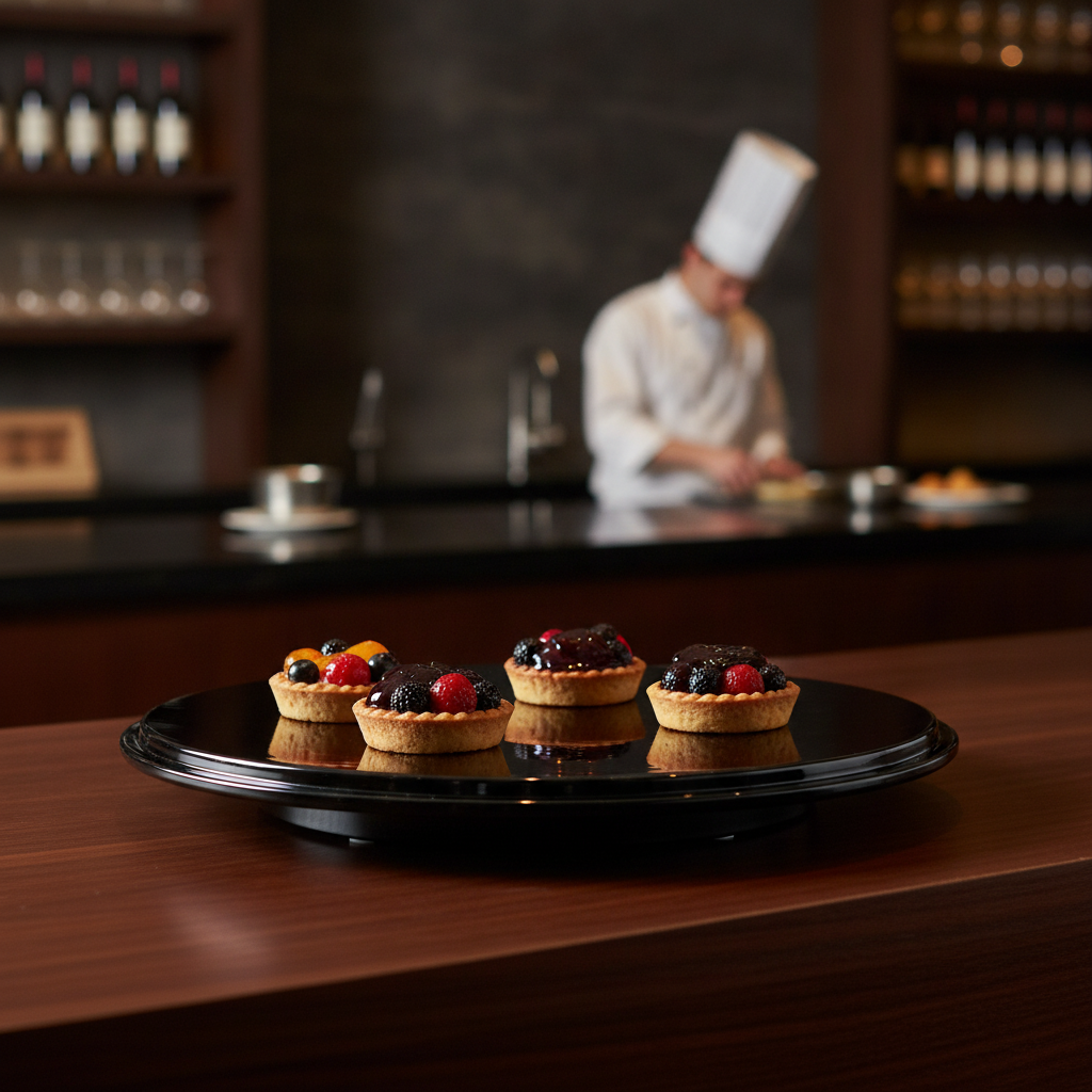 Melamine Black Round Cake Platter 310mm for Displaying Desserts