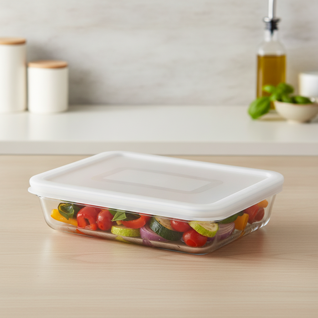 Glass Rectangular Dish with Lid 800ml for Food Storage