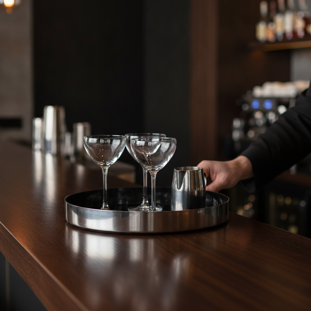Aluminium Round Non-Slip Drinks Tray 330mm for Pubs & Clubs