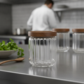 Glass Condiment Jar with Acacia Wood Lid 570ml for Bar Storage (Pack of 24)