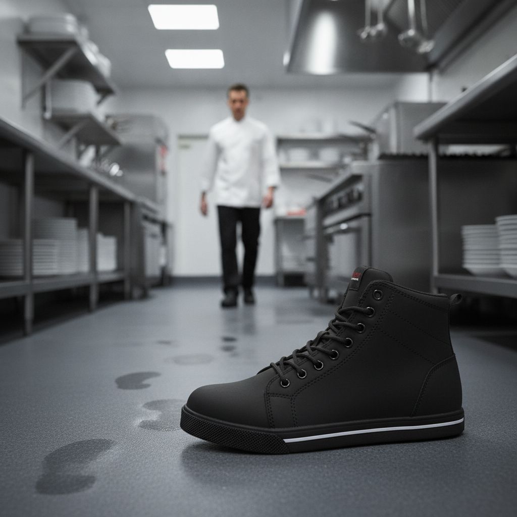 Microfibre Slip Resistant Hi-Top Boots Black for Professional Kitchens