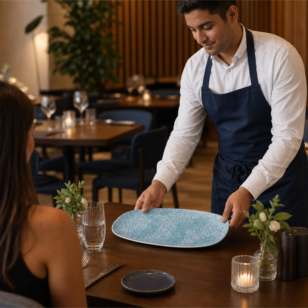 Oblong Plates Aqua Vitrified Porcelain for Diverse Dining Experiences (Pack of 12)