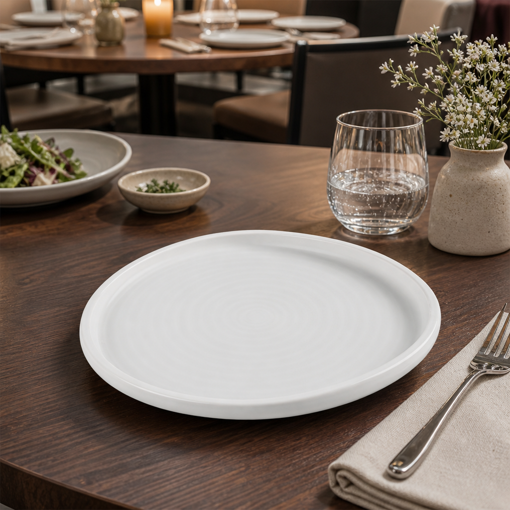 Organic Walled Plates 206mm Vitrified Ceramic for Restaurants & Hospitality (Pack of 6)